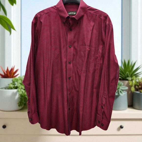 Orvis Other - Orvis Button Down Shirt Mens Large Red Black Checkered Long Sleeves Casual